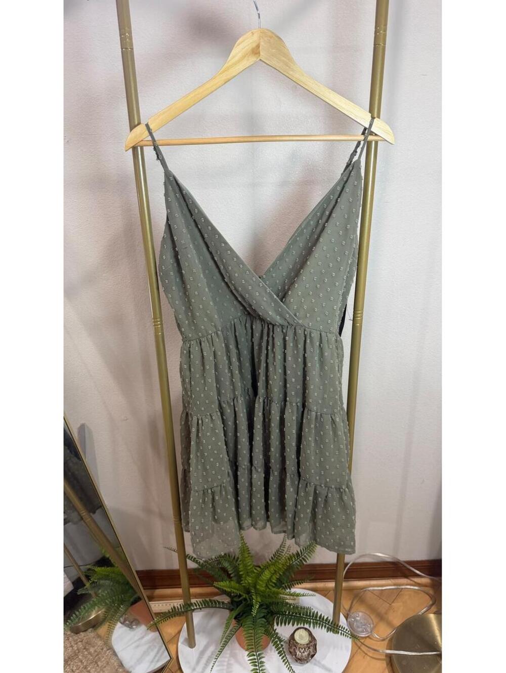 Size L NWT Sage Green Tiered Mini Dress